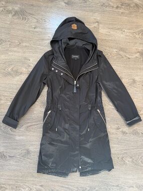 Mackage Black Hooded Long Raincoat - XS